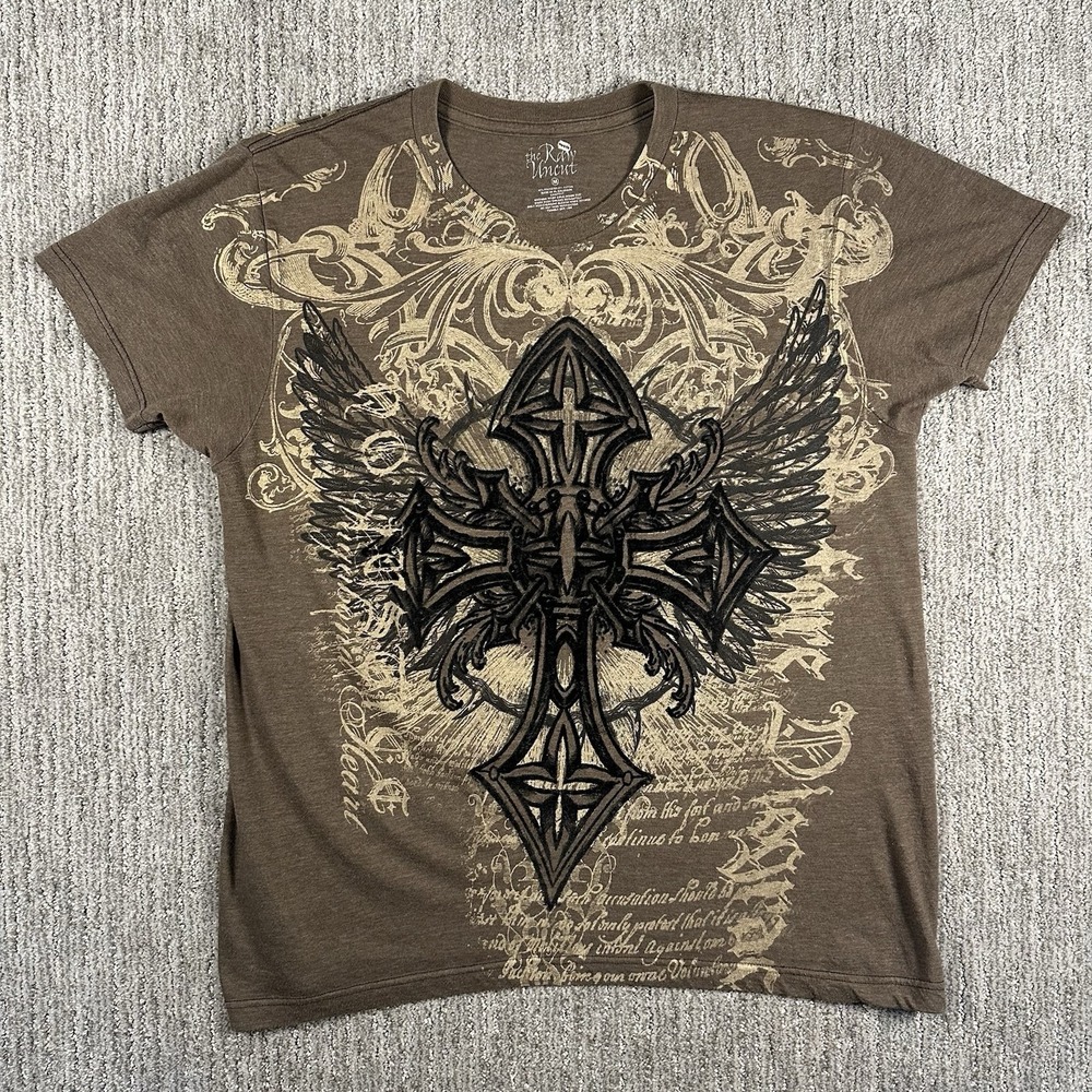 VTG Y2K Men's The Raw Uncut‎ T Shirt Brown Size Medium Punk Rock Emo Goth
